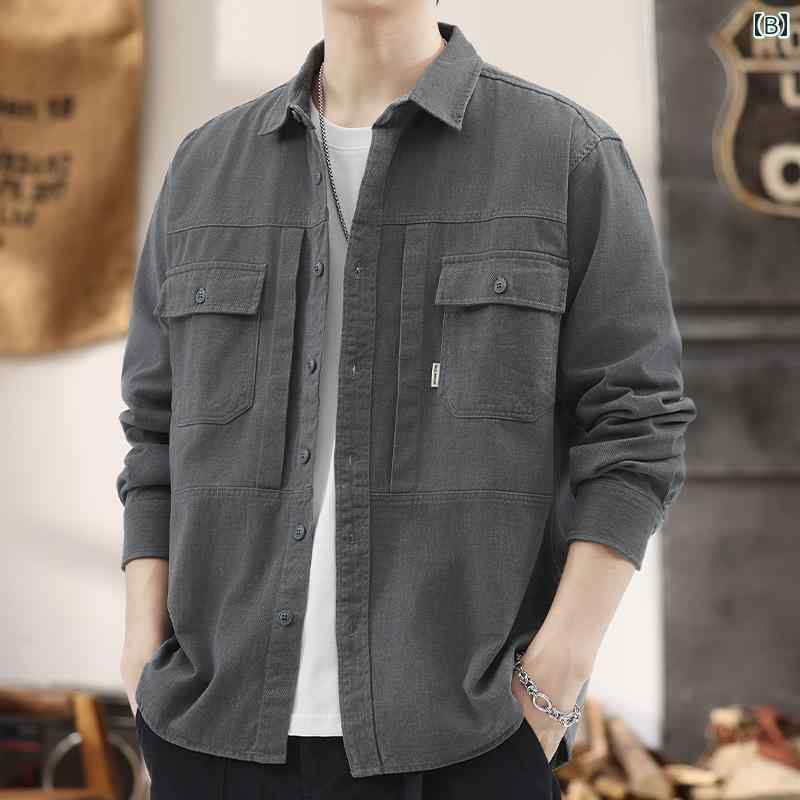 茶 ゆったり ワークシャツ 紳士服 ストリート 大きいサイズ かっこいい 大人 オシャレ ファッション シンプル 服 メンズ コーデ