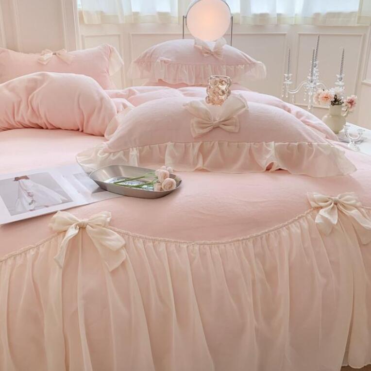 掛け布 フランネル 可愛い リボン 姫系 クイーン ダブル シングル 4点セット 3点セット 暖かい ふわふ..