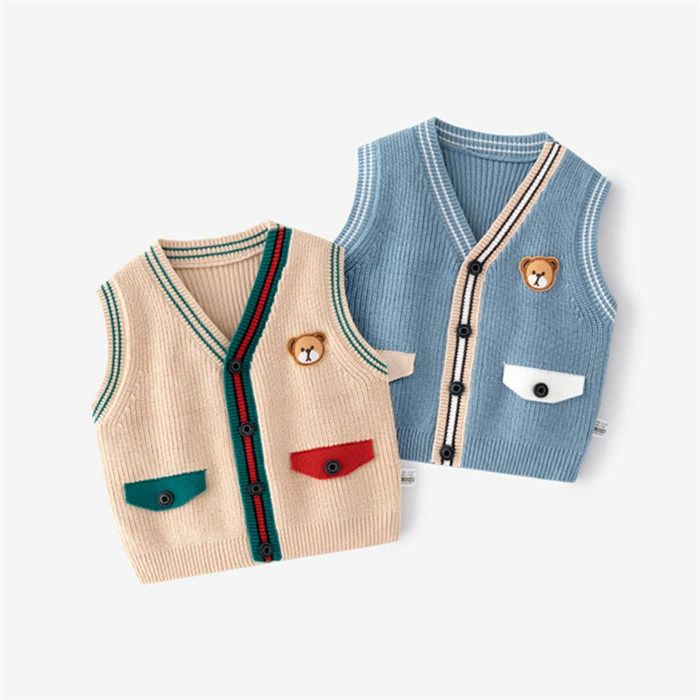 カ シンプル カジュアル トップス ノースリーブ Vネック ベビー服 子供服 くま 熊 ...