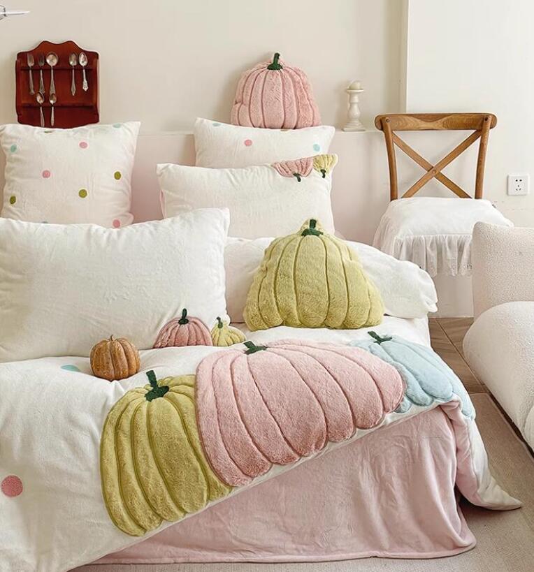 子供 暖かい ふわふわ 秋冬 クイーン ダブル シングル かぼちゃ 可愛い 布団カバーセット 掛け布団カバー フランネル