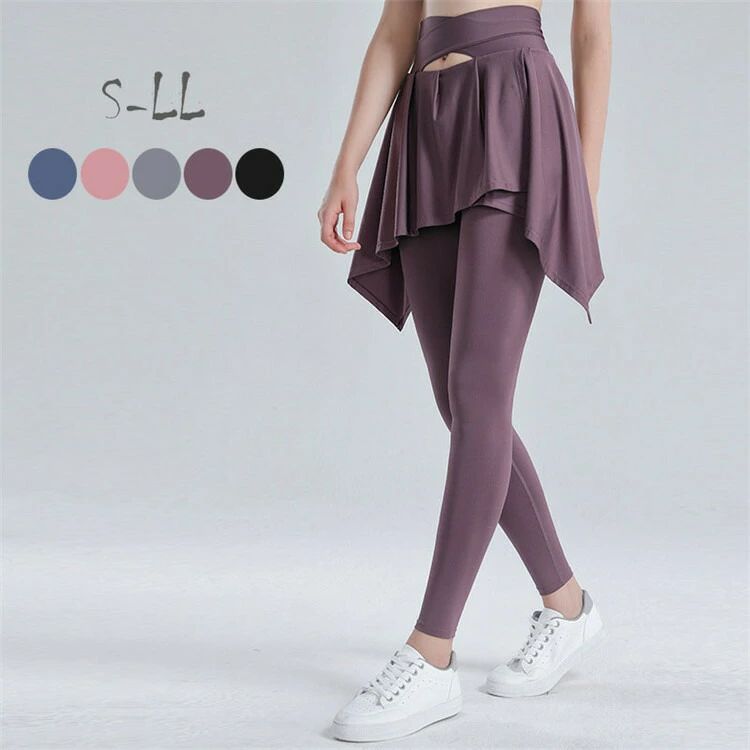 スポーツウェア トレーニング バレエ ヨガレギンス ポケット付き スカート付き 秋 夏 春 スポーツタイツ ヨガパンツ レギンス