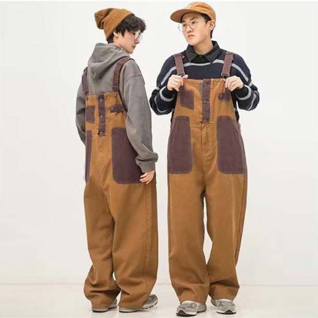 ロングパン ゆったり オールインワン マルチポケット ワイドパンツ ツナギ つなぎ レディース メンズ 2way 前後 オーバーオール