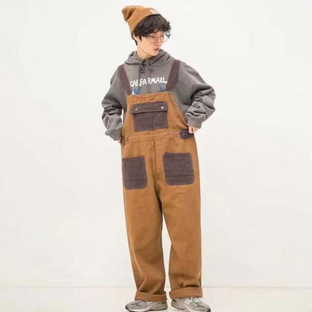 ロングパン ゆったり オールインワン マルチポケット ワイドパンツ ツナギ つなぎ レディース メンズ 2way 前後 オーバーオール