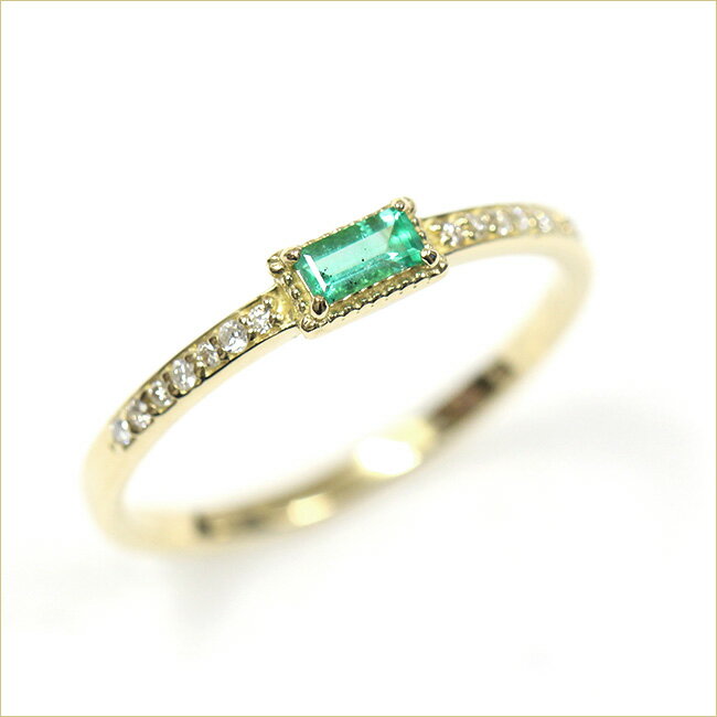 エメラルドリング　0.07ct　ダイヤモンド　0.05ct　エタニティ　ミル　ミル打ち　 ミルグレイン　アンティーク風　エメラルド　K18YG　K18PG　　Pt900プラチナ【5月誕生石　エメラルドリング】【母の日 プレゼント ギフト お祝い ジュエリー 誕生日 記念日 クリスマス】