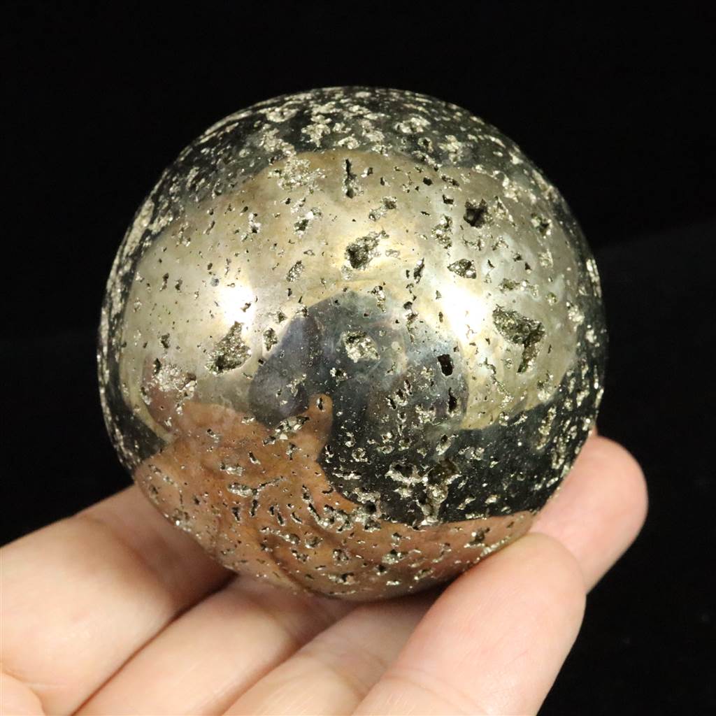 ペルー産 パイライト 黄鉄鉱 55mmスフィア 笑口 311g 台付