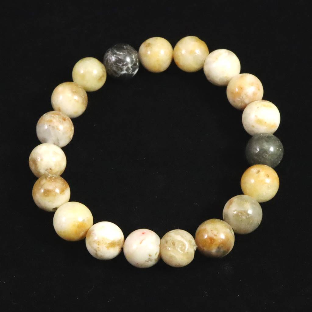 H&E社 ハニー＆クリーム アゼツライト(AZOZEO) 10mm玉ブレスレット 証明書付 25.6g