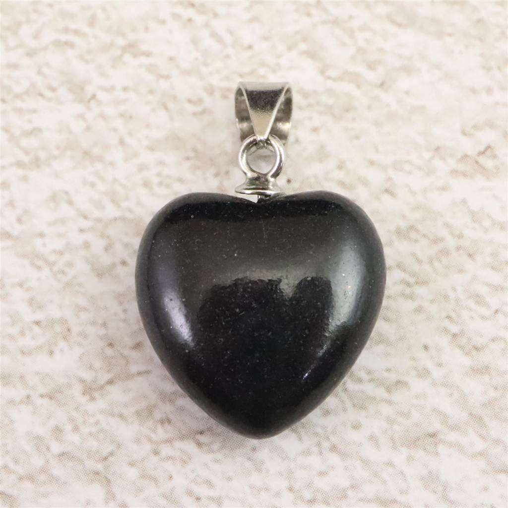 H&E社 ブラックアゼツライト(AZOZEO) 15mmハート ペンダントトップ 証明書付 2.41g