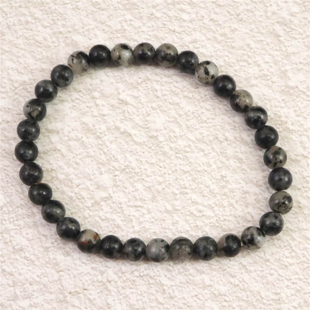 H&E社 ブラックトルマリン アゼツライト（AZOZEO) 6mm玉ブレスレット 証明書付 9.7g