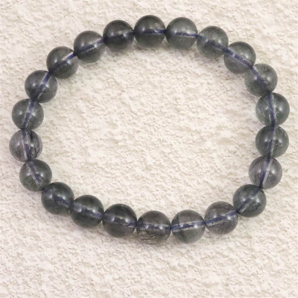 インディゴライト (ブルー トルマリン 入り 水晶) 8.5mm玉ブレスレット 19.3g