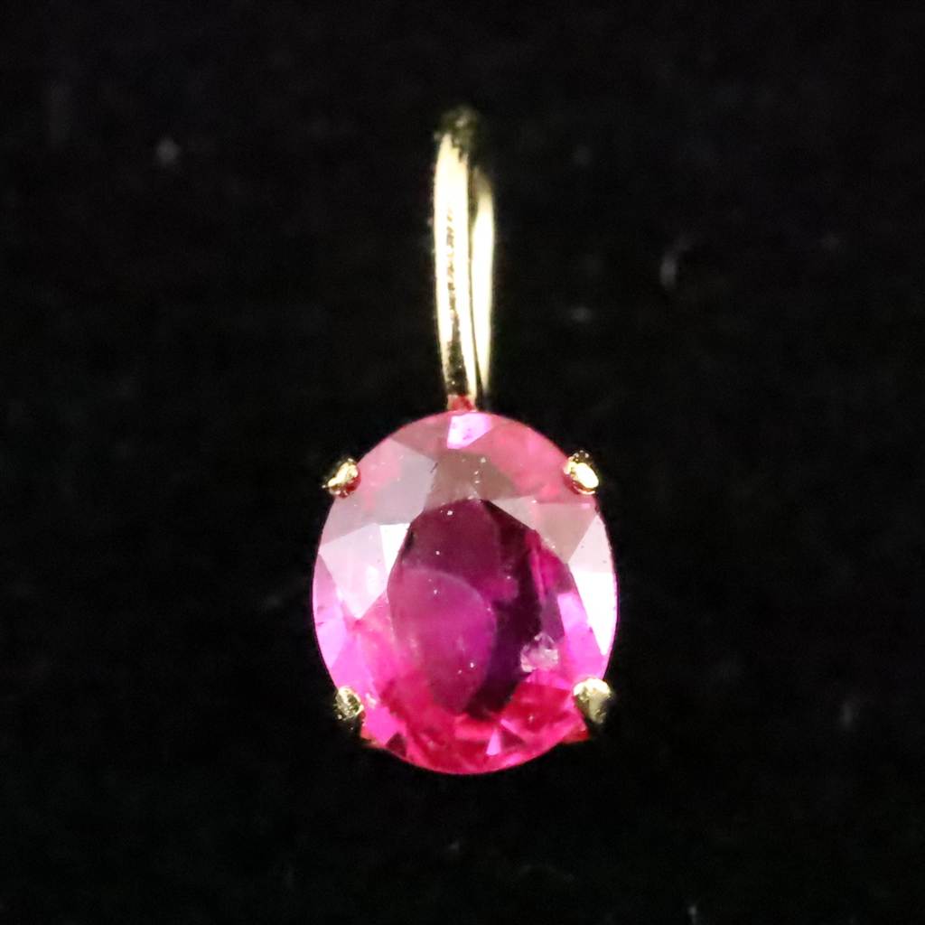 天然 未処理 ルビー 4X3mm オーバルカット ペンダントトップ K18YG 0.24ct