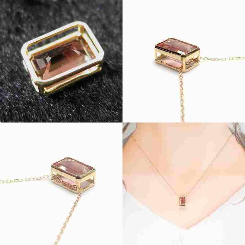 オレゴンサンストーン 8.8mmエメラルドカット ペンダントトップ　K18YG　1.03g