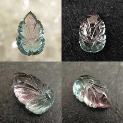 バイカラートルマリン　AAA ペアシェイプ　リーフ彫刻　カボション1.69g