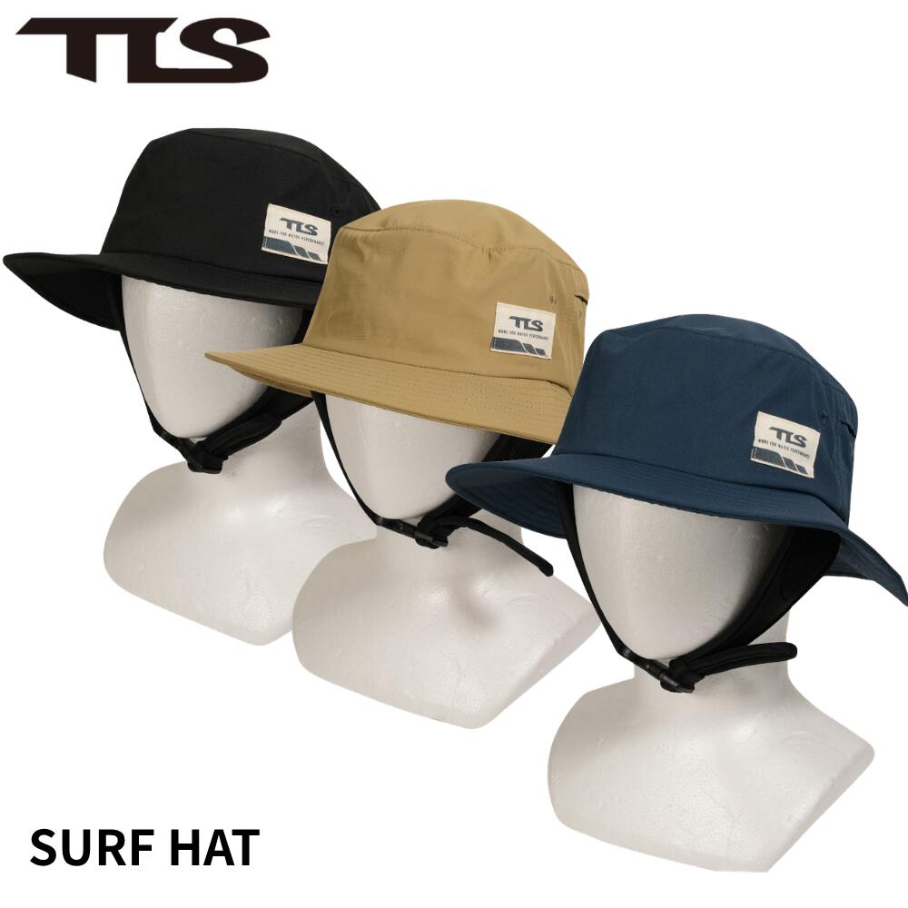 この商品はメール便（ネコポス）送料無料でお届けしますTLS SURF HATSURF HAT (サーフハット)UPF50で紫外線98%カット！防水撥水ナイロン生地のサーフハット。サイズ調整可能で快適フィット。SPECIFICATIONS素材防水&amp;撥水ナイロンUVカットUPF50 (紫外線98%カット)サイズM (頭回り57cm) / L (頭回り59cm)販売価格3,600円 (税込3,960円)COLOR BLACK&nbsp;&nbsp; NAVY&nbsp;&nbsp; KHAKIFEATURES● UPF50 (紫外線98%カット)● 防水&amp;撥水ナイロン生地● ネオプレン素材アゴストラップ● メッシュ通気口 (排水・通気)● 跳ね上げ可能ツバ● 耳部メッシュ素材● 干しループ付き● スナップ留めサイズ調整● バックストラップ付きDESCRIPTIONTLSのサーフハット。防水&amp;撥水性の高いナイロン生地にUPF50の紫外線カット効果で、直射日光から頭部や顔を守り体力の消耗を防ぎます。肌に優しいネオプレン素材のアゴストラップ、耳部はメッシュ素材でしっかり聞こえる設計。帽子上部にメッシュ通気口を設置し排水性と通気性を確保。フロントのツバは跳ね上げ可能で視界を遮りません。おでこに当たる部分は吸水速乾生地を採用。▸ スタッフアドバイス夏のサーフィンに欠かせないUVハットです。防水撥水素材なので波をかぶっても快適。ネオプレンアゴストラップが肌に優しくフィットし、バックストラップでホールド力もアップ。M/Lの2サイズ展開で頭の大きさに合わせて選べます。BeachCulture Direct — TLS by ONE WORLDメーカー希望小売価格はメーカーカタログに基づいて掲載しています。こちらからご確認ください