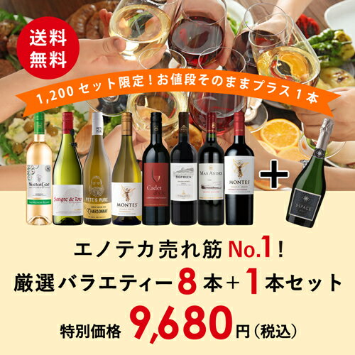 【アンコールボックス】ワインセット ENOTECA 厳選バラエティー 8本＋1本 セット(泡 赤 白 ワイン9本)PQ6-1[750ml×9]　送料無料のサムネイル
