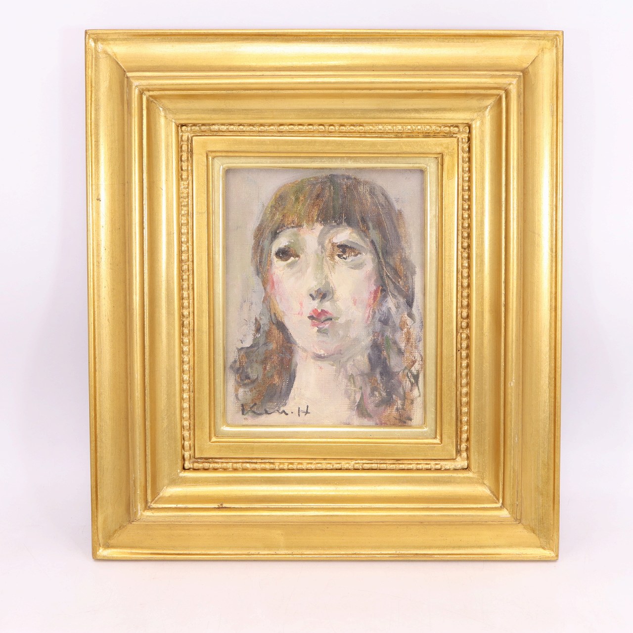 堀研 肉筆 油彩画 額装作品 女性肖像 真作保証あり サイン入り 中古 / 11526 HMR