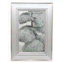 作家不明 河本正紀? 雪と松 額装 絵画 黄楊 サインあり 中古 / 11527 HMR