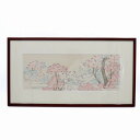 アダチ版画研究所 北斎復刻 木版画 桜花に冨士図 額装品 和モダンインテリア 中古 / 11545 HMR