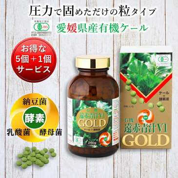 遠赤青汁V1GOLD 1250粒ビン(5個セット＋1個サービス)[送料無料 有機 国産 愛媛県産 オーガニック 青汁粒 乳酸菌 納豆菌 酵素 ケール 有機JAS]