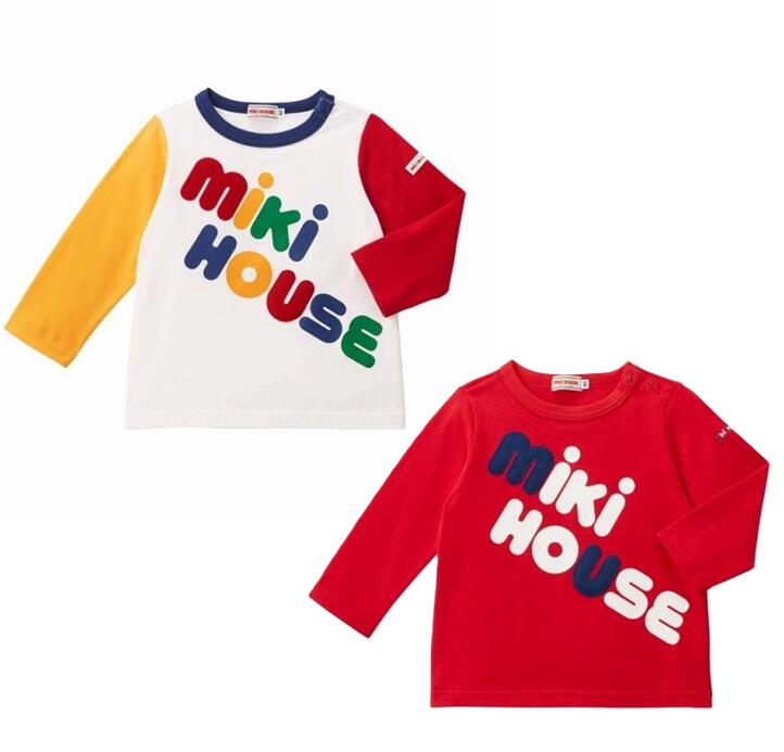 乐天商城 - MIKI　HOUSE【ミキハウス】ロゴ長袖Tシャツ　80cm/マルチ/赤双子ちゃん/出産祝い/ギフト