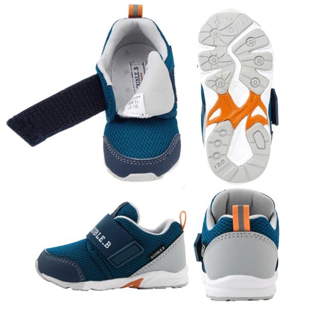 ★ミキハウス　MIKIHOUSE/DOUBLE_B(ダブルビー)セカンドシューズ　ネイビーメッシュ/ベビーシューズ/よちよち普段使い/おしゃれ/かっこいいメッシュ/通気性がよい/