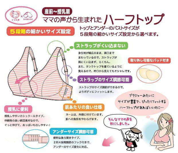 あんさんぶるの犬印 ハーフトップ　ボーダーカシュクールオープン/ノンワイヤー/取り外し可能パット付犬印本舗　ママと犬印の共同開発商品ママの声から生まれたハーフトップ｜アングル2