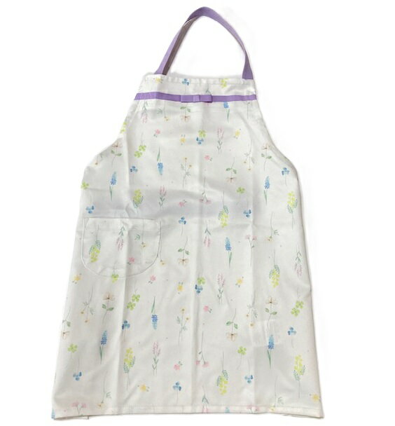 乐天商城 - ★送料込み【Kids　Foret】　キッズフォーレ(三角巾付き)　キッズエプロンフラワー柄ホワイト×ラベンダー