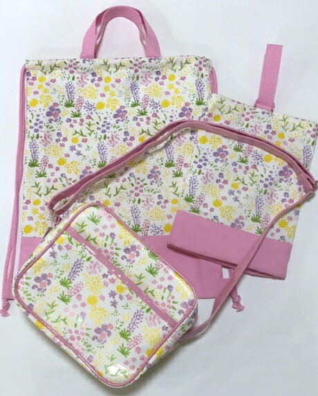 【Little s.t.】エナメル通園バッグ＆シューズバッグ＆＆ナップサック　3点セット/ピンク/小花/かわいい