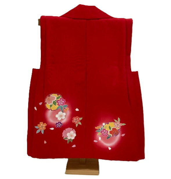 あんさんぶるの++被布着+++和/正絹 被布コート 毬・花柄/刺繍/友禅　七五三着物 3歳祝い着 被布着/単品/礼装用/日本製 子供 女の子 女児 仕立て上がり 袷せ 春秋冬用赤色/アカ/毬刺繍｜アングル2
