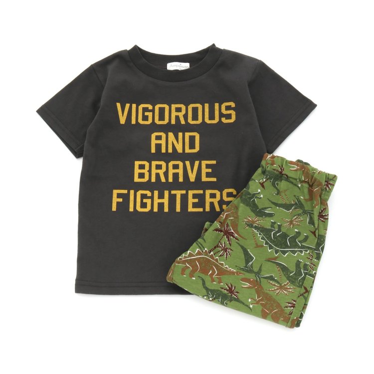 ★送料込み★【ampersand】アンパサンド　半袖パジャマ/ルームウェアセット(ロゴT・恐竜)天竺/かぶり/兄..