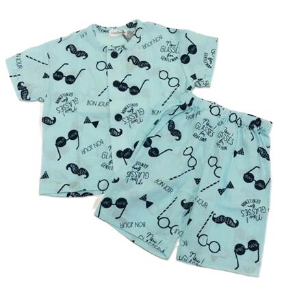 乐天商城 - 【ampersand】アンパサンド/半袖パジャマ/（めがね柄）楊柳素材90cm100cm110cm120cm楊柳/綿100%/半袖/涼さら/ショートパンツお部屋着/ルームウエア