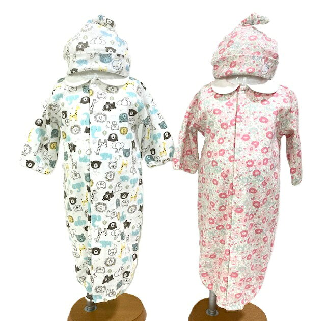 襟付き2WAYドレス＆同柄キャップのセット 【品質】　　 本体　　　綿100% 日本製 ≪2WAYドレス≫☆股ボタンをはめ変えるとズボン型になります☆ ≪キャップ≫ワッペン付きで肌にやさしいコットン100％ 　 表示サイズ 参考年令 身長 体重 帽子（表示） シューズ・ソックス 70 6ヶ月 70(cm) 9(kg) 46(cm) 11−13(cm) 80 1歳 80(cm) 11(kg) 48(cm) 12−14(cm) 90 2歳 90(cm) 13(kg) 50(cm) 13−15(cm) 95 3歳 95(cm) 14(kg) 52(cm) 13−15(cm) 100 4歳 100(cm) 16(kg) 54(cm) 15−16(cm)　