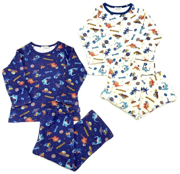 乐天商城 - KID’S　FORET　キルト長袖パジャマ【かぶり・あったかパジャマ】きょうりゅうスペース柄秋冬におすすめ/男の子/