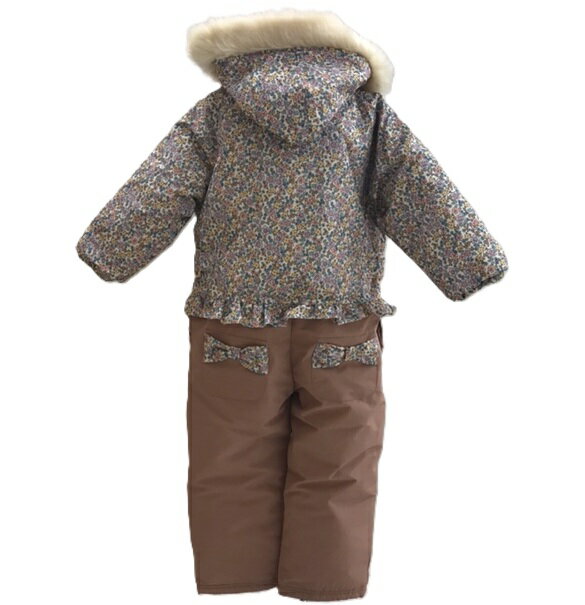 再入荷【Jolly　Jury】防寒着　/撥水加工ジャンプスーツ　小花柄/ベージュ【足丈・袖丈・ウエストの調節可能タイプ】スノーウエア女の子/100cm/110cm/120cm/ポリエステルオックス/首元あたたかフリース/無地/スノーコンビ/ 2