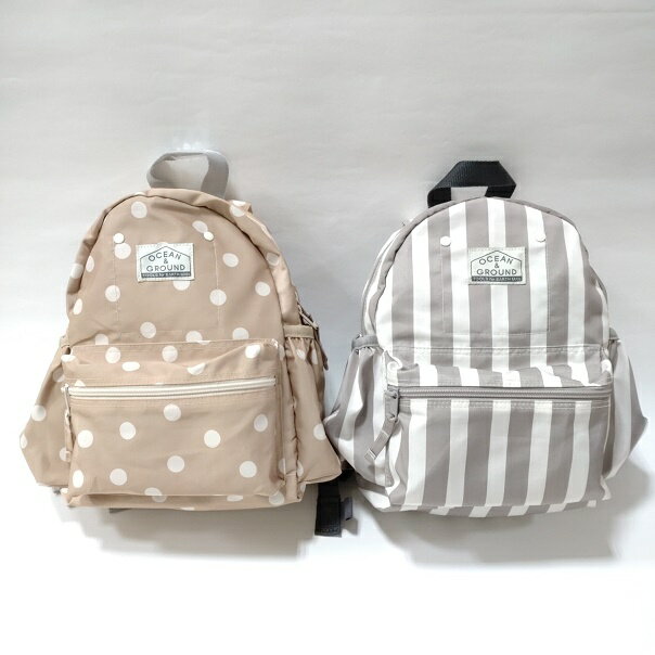 ★送料込★【OCEAN GROUND】/リュック DT（ドット)＆ST(ストライプ）柄/バッグ/ナップサック幼稚園/男の子/女の子/おしゃれ/グレー/ベージュ/クール軽い/ナイロン系/お着替えいれ/体操服入れ/