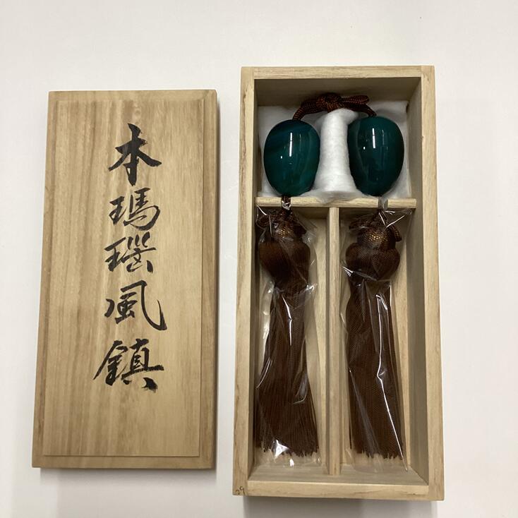 風鎮 【本瑪瑙石メノウ/玉子型/青】　高級桐箱入掛軸/天神様/掛物/上品/華やかさのある逸品/インテリア