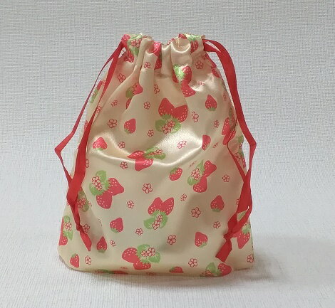 デラキュート 巾着 Sサイズ コップ袋/かわいいカントリーいちご /サニタリー/ティッシュ/小物/普段使い/小さめサイズ