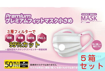 【お買い得5箱セット】小さめサイズ 50枚入り Premium プレミアムフィットマスク　LUCKY MALL MASK 不織布 【送料無料】