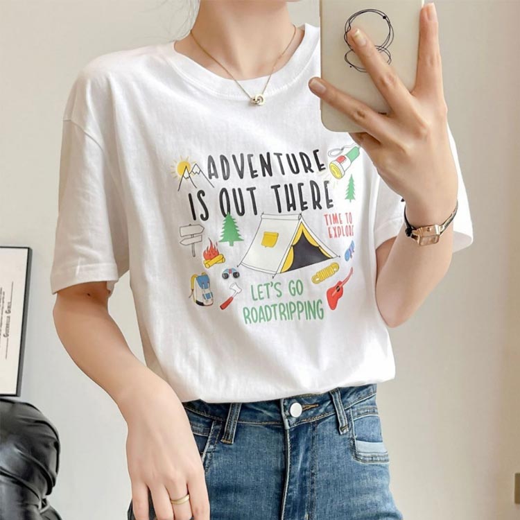 【楽天スーパーSALE】ロゴ カットソー クルーネック 大きいサイズ Tシャツ 半そで レディース レディース プリント クルーネック ロゴプリント 半袖 綿 丸首 ロゴTシャツ 夏服 夏 服 コットン 綿混 ゆったり ティーシャツ ent-select-10006582 ENT-SELECT サンプル画像2