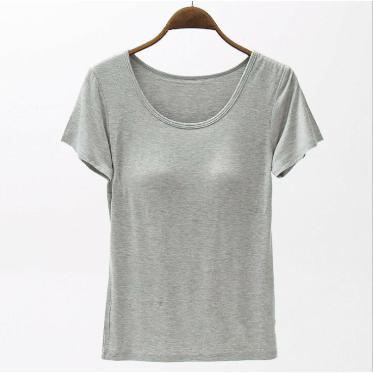 乐天商城 - ベーシック ルームウェア カップ付き Tシャツブラ カットソー レディース カジュアル 無地 カップ付き 定番 夏 ブラ 半袖 丸首 速乾
