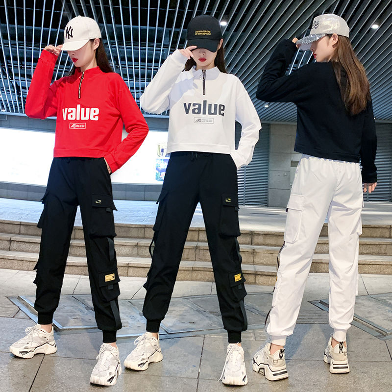 樂天商城 - セットアップ ストリート セットアップ トップス パンツ 原宿系 ヒップホップ レディース ダンス衣装 スポーツウェア 韓国ファッション カジュアル ジャズダンス