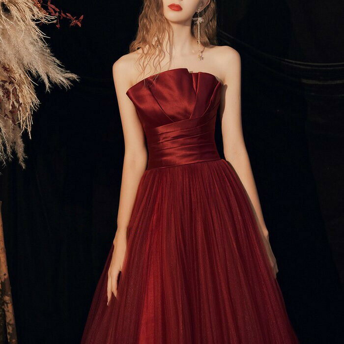 乐天商城 - パーティードレス Aライン結婚式演奏会 パーティードレス ワインレッド 大人ワンピースお呼ばれ ロングドレス大きいサイズ 40代30代20代