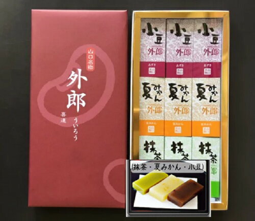 山口のお土産品 あずき・抹茶・夏みかんの3種類が3本ずつ入った9本セ...