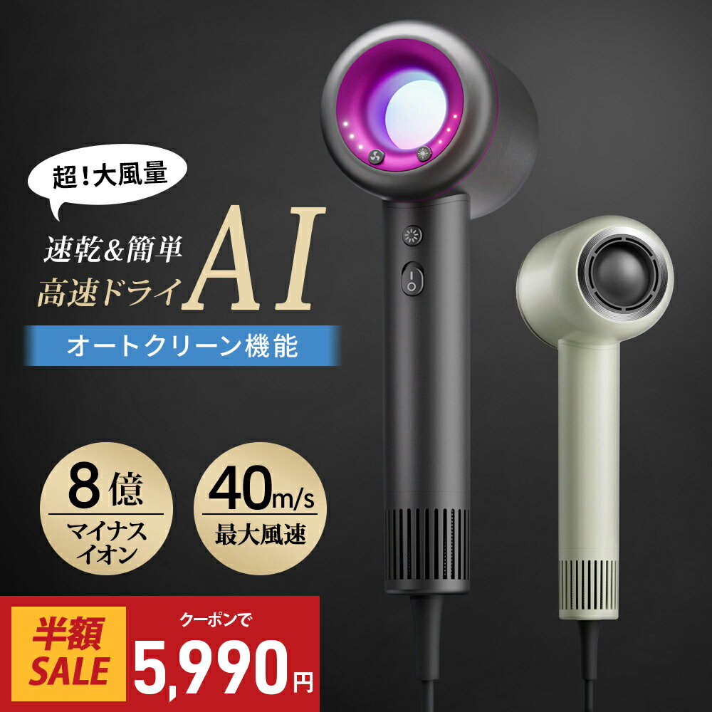 24H限定価格・クーポンで5,990円！【楽天1位】ドライヤー ヘアドライヤー 大風量 速乾 時短 低温ドライヤー 8億