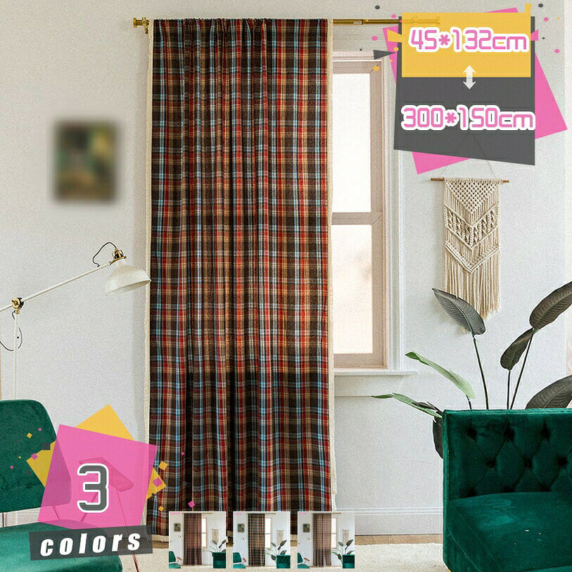 メイン素材：綿麻製 商品内容：カフェカーテンx1枚。 ---サイズ 【高さ*幅】 ：45*132cm 90*60cm 160*132cm 214*132cm 244*132cm 274*132cm 60*150cm 80*150cm 100*150cm 120*150cm 140*150cm 160*150cm 180*150cm 200*150cm 220*150cm 240*150cm 260*150cm 280*150cm 300*150cm。 ---ヒント：ご購入する前に窓を測定してください。 一般的には取付ける窓の1.5 - 2倍くらいのサイズだとプリーツがきれいに出ます。 小窓用 目隠しのチェック柄プリントのカフェカーテン、喫茶店、キッチンでもショート カーテン として使えます。 ＊＊万が一商品に不具合がある場合、気軽にご連絡ください。 弊店は営業日以内で対応いたします。 おしゃれな柄デザインが入り：チェック柄のプリントですが、きれいな柄です。 かわいくて、女性の部屋とかキッチンには合います。 お洒落でかわいい目隠しカーテン。 引っ越しや新生活、模様替え、戸棚の目隠しなど様々な機会にお求めください。 用途: 遮光遮像、目隠し、ホーム飾り。 突っ張り棒通しの仕様です、縫製もきちんとされています。 ＊＊ ※突っ張り棒・ポールは本品に含まれておりません。 生地：コットン+リネン「手洗い可能ですので、汚れても清潔にお使いいだけるので長くご愛用いただけます。 」（必ずネットをご使用ください）---「リネンならではの透け感で、優しく光を遮ります。 」 ＊＊現物に近いお色になるよう撮影しておりますが、お使いのモニタにより実際と異なる場合がございます。 その点ご理解頂き、ご購入して下さい。 おすすめ取付場所：部屋に新鮮さと活力のユニークな雰囲気を与えることができます。 キッチンの日よけ・目隠しに小窓用カフェカーテン　廊下・段階やトイレの小窓・棚に小窓用カフェカーテン　カラーボックスにもカフェカーテン（カフェカーテンをつけることでホコリも入りにくくなり一石二鳥ですね。 ） 収納の目隠しに（来客時にはさっと閉めるだけ！ごちゃごちゃしがちなキッチン周りも目かくしできます。 ） プライバシー保護：リネン風の薄手の窓のカーテンは、自然光が入り、そよ風が通り抜けて部屋を明るくします。 また、完全に透明ではないデザインにより、部屋のカーテンは光のまぶしさを防ぎ、個人のプライバシーを保護するために外部からの煩わしさからあなたを遠ざけることができます。 階段、玄関、入り口、脱衣所、トイレ、学校の寮、商業用、およびショートカーテンが必要なその他の場所。 本棚や戸棚の目隠しにも適用です。 素材：コットンリネン サイズ：（高さ*幅）45*132cm 214*132cm 244*132cm 274*132cm 120*150cm 140*150cm 160*150cm 180*150cm 200*150cm 220*150cm 240*150cm 300*150cm カフェカーテン*1枚 ///★///大人おしゃれな雰囲気で可愛らしい。可愛いチェックの柄があらわ、お部屋を華やかな雰囲気に仕上がれます。半遮光質感ですが、キッチンやトイレの小窓やお部屋の間仕切り等にいいです。目隠しには良いドレープ感があります。 ///★///模様替えの強い味方。カーテンは模様替えのお役立ちアイテム。季節ごとに取り換えてお部屋の雰囲気を変えるのも楽しみ。 ★【主な用途】★キッチンや洗面所やトイレの小窓や、収納の目隠しなど用途はさまざま。小窓用カフェカーテンは、場所や目的に合わせて小さな窓でも色々なアレンジが出来て、おしゃれなインテリアをお楽しみいただけます。 ★【目隠し＆遮光】★掛けるだけで日差しをある程度にカットしてくれます。またプライバシーの気になる小窓にかければ、お部屋のプライバシーを守るだけでなく、上品で柔らかな手触りでお部屋の雰囲気づくりに一役買ってくれます。 ★【簡単お洒落に目隠し】★小窓や戸棚の目隠しにぴったりなカフェカーテンです。掛けるだけで気になるところを目隠ししてくれるだけでなく、お部屋を明るくオシャレに演出してくれるカフェカーテンです。 ★【幅広い用途】★これらのおしゃれなカフェカーテンは、さまざまな色とサイズで利用でき、寝室、書斎、バルコニー、浴室、ベランダ、リビングルーム、ダイニングルーム、子供部屋、キッチン、カフェ、ホテル、オフィス、ホテル、パーティー、レストラン、さらには屋外の装飾にも最適です。 ★【贈り物にも】★お誕生日、結婚記念日は勿論、様々なシーンでプレゼント・ギフトとしてご利用頂けます。 ///★///洗濯可能ですが、家庭用乾燥機のご使用はお避け下さい。ご家庭でネットに入れるか弱水流で洗濯機にかけることができます。 ///★///使い方は簡単、簡単をおうちにあるつっぱり棒やポールにかけるだけ！ ご注意： 1.この商品は突っ張り棒が含まれません。 2.ご購入前に窓とカーテンロッドのサイズを測ってください。 3.手動測定なので、商品のサイズは1 - 2cmの偏差があるかもしれません。 4.現物に近い色で撮影しておりますが、お使いのモニタにより実際と異なる場合がございます。予めご了承下さい。 カフェカーテン 60cm丈 遮光 小窓用 カーテン 北欧 おしゃれ 可愛い 綿麻 小窓カーテン 民族風 間仕切り デコレーション 目隠し 収納棚 小窓 カフェ屋 キッチン 喫茶店 洗面所 日よけ 模様替え 新生活 カフェカーテン 外から見えにくい 幅 約100x丈45cm カフェカーテン シンプル 省エネ 出窓 洗える 無地 遮光カフェカーテン短いカーテン北欧カラフルなストライプカーテン用小さな窓カフェキッチンカーテン 田園風 可愛い 刺繍 花柄 スカート柄 カフェカーテン キッチン 美しい レースカーテン 北欧カーテン カフェ屋 喫茶店 間仕切り 飾り 本ページの内容はあくまで参考資料です。実際の商品を必ずご確認くだ カフェカーテン キッチン カフェ レースカーテン 暖簾 小窓用 カーテン おしゃれ 間仕切り チェック 蝶結び 目隠し 地中海風 暖簾 田園風 喫茶店 洗面所 出窓 パウダールーム フリル モダン 小窓 カーテン おしゃれ 北欧 リネン 突っ張り棒 フック付き 30cm 遮光幅60 突っ張り式 45 1枚 90cm 縦長 幅40 カフェカーテン ショートカーテン キッチンカーテン 間仕切り 田園風 可愛い 刺繍 花柄と葉っぱ カフェカーテン おしゃれ キッチン 美しい レースカーテン 北欧ハーフカーテン 小窓用 カフェ屋 喫茶店 間仕切り 飾り 浴室 ショートカーテン カフェカーテン レース 北欧 遮光 おしゃれ シンプル ブルー 無地 刺繍 柄 80cm丈 幅60 90cm丈 100cm丈 50cm丈 60cm丈 70cm丈 丈45 黒 アイボリー ベージュ グレー 丈90 丈70 丈60 カフェカーテン レース 遮光 カーテン おしゃれ 北欧 小窓 レースカーテン 出窓 和風 間仕切り カーテン ホワイト 短め 和室 猫柄 目隠し カフェカーテン 白 モダン 透け感 花柄 目隠し カフェカーテン おしゃれ 北欧 間仕切り 小窓用カーテン ポンポン付き かわいい キッチン 小窓用 カフェ レース付き 目隠し 喫茶店 店舗飾り 洗面所 出窓