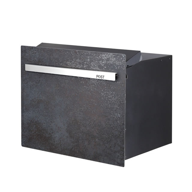 Rakuten - オンリーワン 郵便ポスト ノイエキューブ ラミナム ロング GM1-EZLRS オキサイド ネロ ブロック埋め込み仕様 ダイヤル錠付き