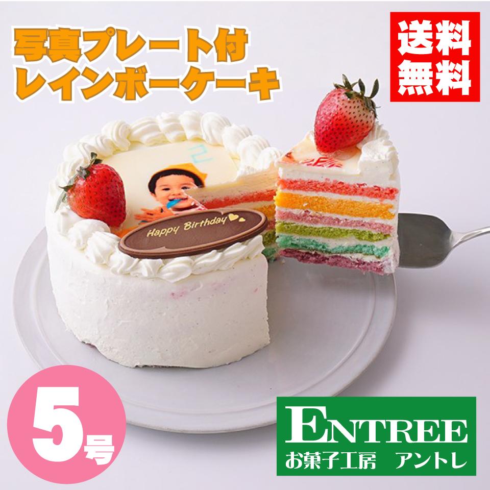 【写真プレート付きレインボーケーキ5号(15cm)】 ホールケーキ デコレーションケーキ 写真ケーキ 誕生日ケーキ バースデー ケーキ ホール いちご レインボ...