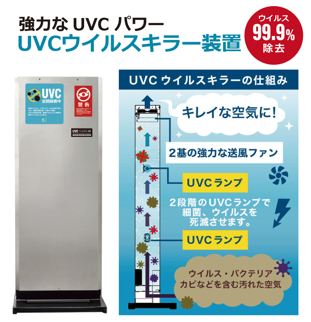 大型空気清浄機UVC ウイルスキラー装置 UVC除菌 空間 除菌 ウイルス対策 感染症対策 バクテリア カビ 紫外線 ウイルス除去 殺菌 紫外線ランプ 助成金対象 医療従事者 変異株 コロナ 助成金