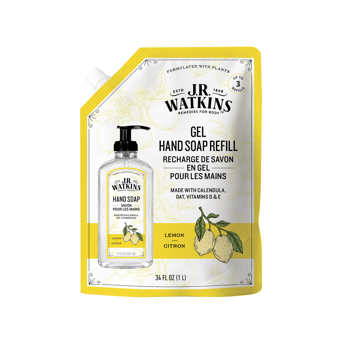 ジェイアールワトキンス ハンドソープ J.R.Watkins WT / リキッドハンドソープリフィル レモン 1000ml ハンドソープ ハンドウォッシュ ハンドケア 保湿ケア 保湿 ウイルス対策 手洗い 手荒れ対策 ナチュラル成分 ナチュラルコスメ 植物由来 天然成分 パラベンフリー ギフト プレゼント ワトキンス 自分磨き