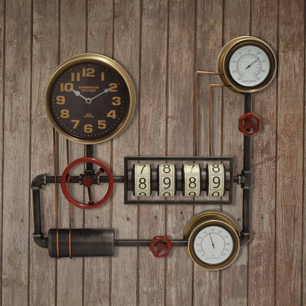 時計 ウォールクロック 温度計 湿度計 Steampunk Wall clock with ダイアル Black スームパンク 壁掛け 温湿度計 レトロ ヴィンテージ クラッシック ボイラー室 スチーム スチームメーター 蒸気機関 ギフト クリスマス 父の日 bcl