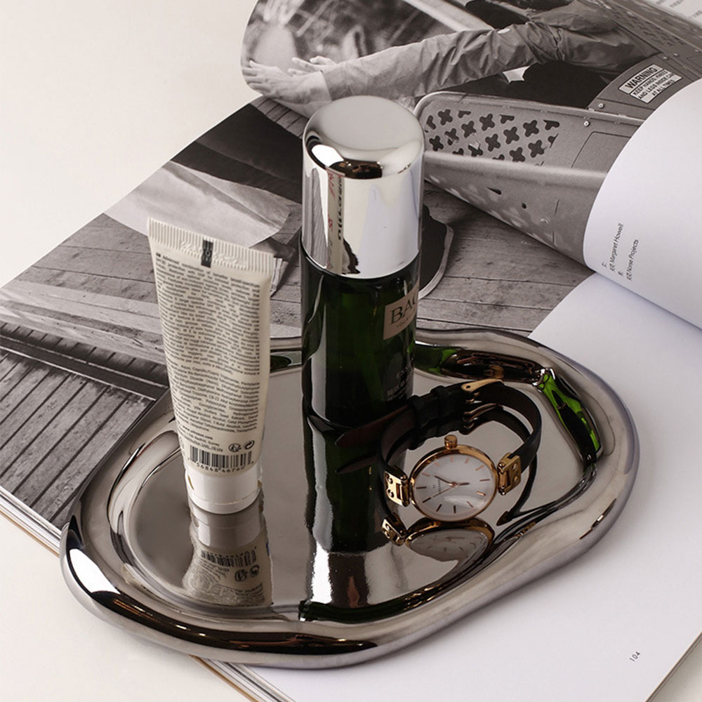 トレイ　シンプル収納軽量贅沢シルバーセラミックアクセサリー皿飾りトレイ置物アイデアアクセサリー置..